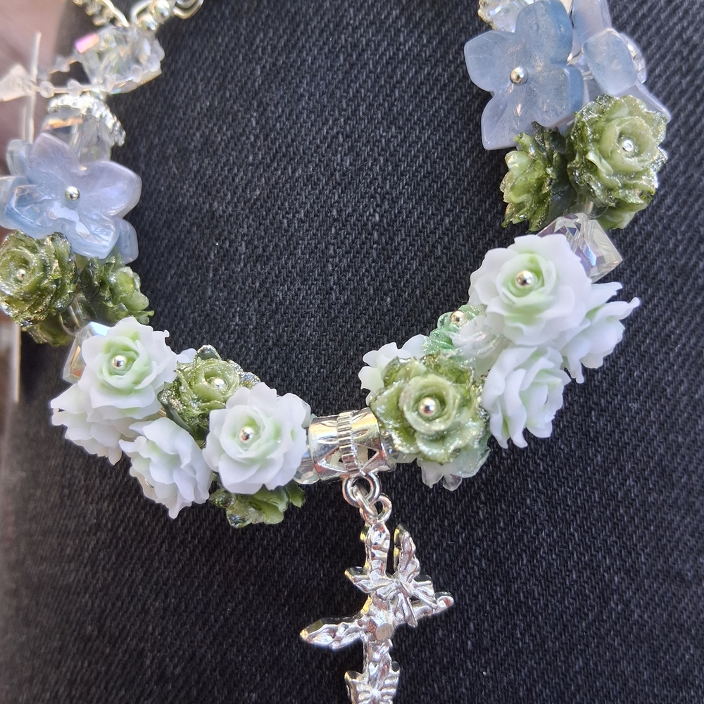 Floral Charm Bracelet with Silver Accents